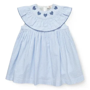 Kjole m. Hjerte Broderi - Sky Blue w Cream Stripe w Ocean Blue
