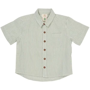 Bæk og bølge Skjorte m. broderi - Green w. Cream Stripe