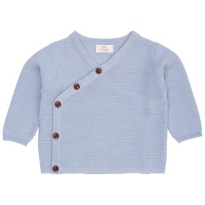 Vrangstrikket Baby Cardigan i Merinould - Dusty Blue