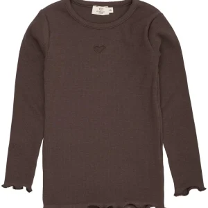 Modal Rib T-Shirt m. Broderi - Dk. Brown