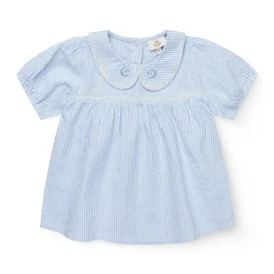 Bæk og Bølge Bluse m. Krave - Sky Blue w. Cream Stripe