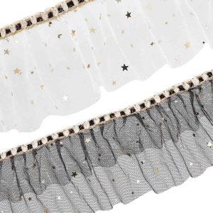4.33-Inch Eyelet Fabric Organza Lace Pleated Satin Lace