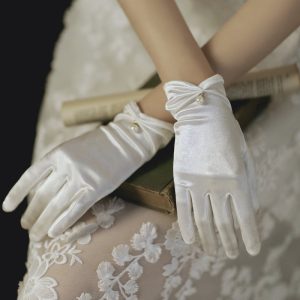Elastic Satin Beaded Bridal Wedding Gloves