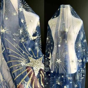 51-Inch Stars Design Sequined Embroidery Mesh Lace