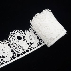 White Lace Fabric with Floral and Fish Pattern